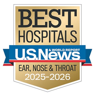 Badge image of U.S. News & World Report Best Hospitals – Ranked nationally in Ear, Nose & Throat Specialties for 2025-2026.