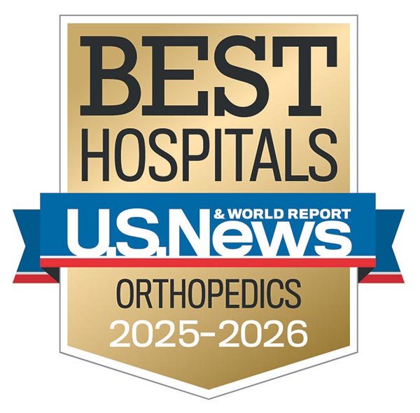 Banner image of U.S. News & World Report Best Hospitals – Ranked nationally in Orthopedics Specialty for 2025-2026.