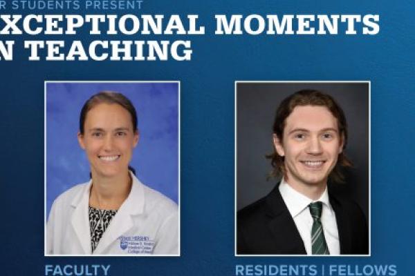 Portraits of Emily Link, MD (faculty), and Zachary McCoy, MD (residents/fellows), are shown next to the words Exceptional Moments in Teaching.