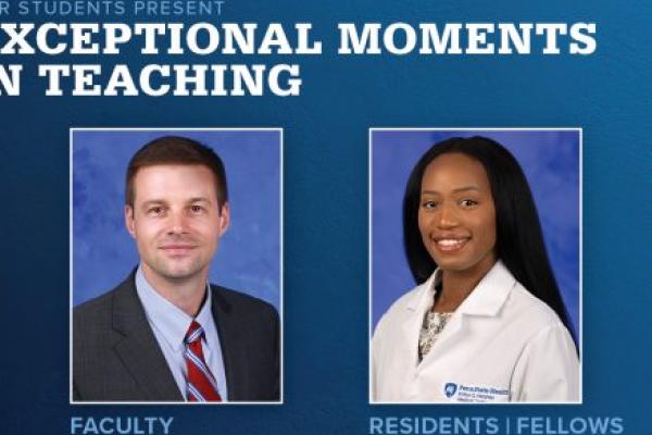Portraits of Jonathan Tomasko, MD (faculty), and Kadiyatu Fofana, MD (resident), are shown next to the words Exceptional Moments in Teaching.