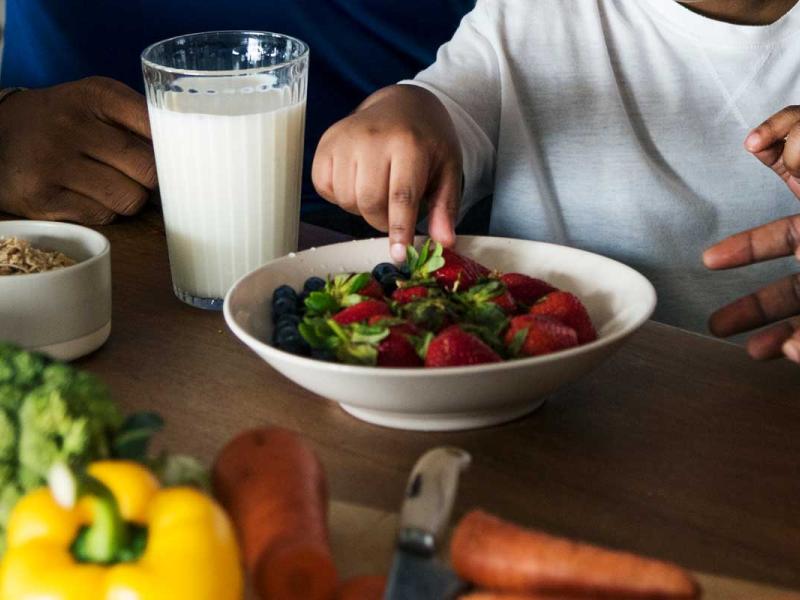 Family eating healthy food