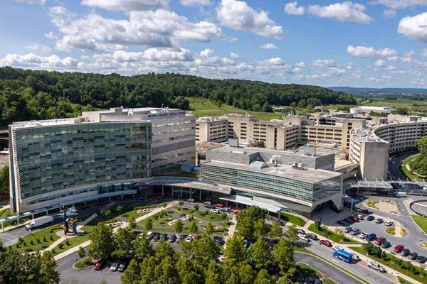 An aerial view of the Penn State Health Milton S. Hershey Medical Center campus.