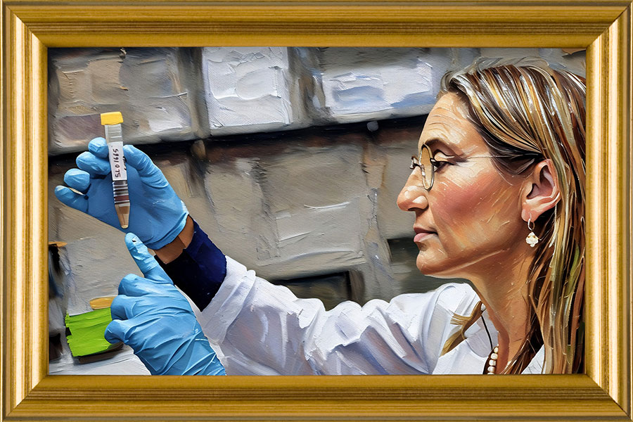 A female scientist in a lab coat holds a syringe, illustrating her role in healthcare and medical advancements.