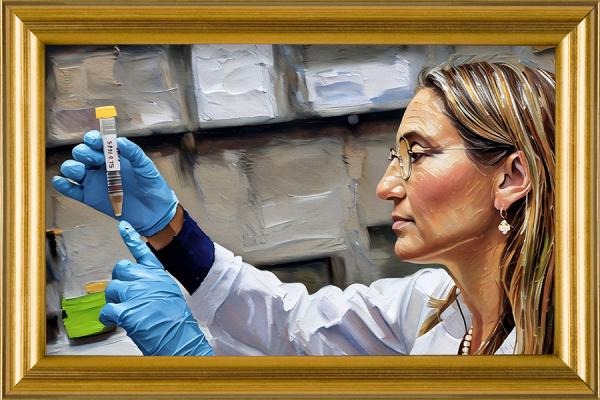 A female scientist in a lab coat holds a syringe, illustrating her role in healthcare and medical advancements.