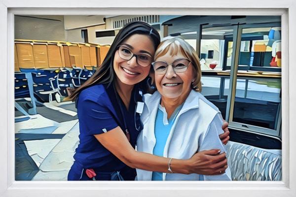 A painted image of Alex Blackwood working in the emergency room.