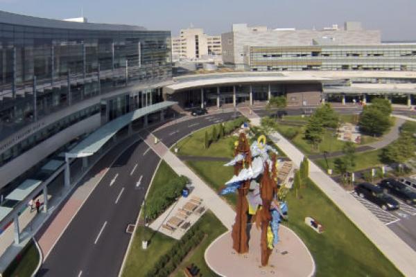 An aerial view of the campus of Penn State Health Milton S. Hershey Medical Center