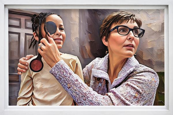 Community health nurse Tara Simmons completes a patient eye exam.